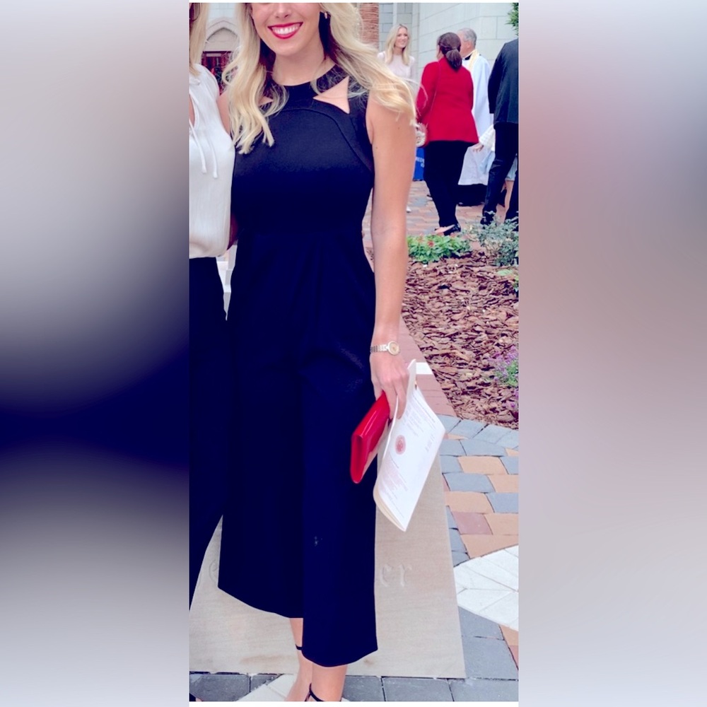 Calvin Klein Navy Blue Cropped Jumpsuit with Cutouts